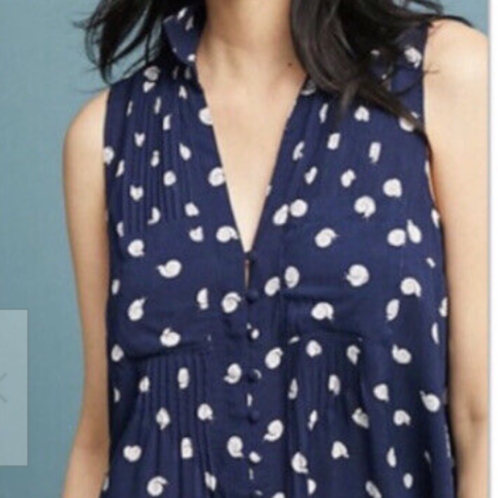Anthropologie Conversations By 7 Of 52 Navy Snail Print Blouse Size S
